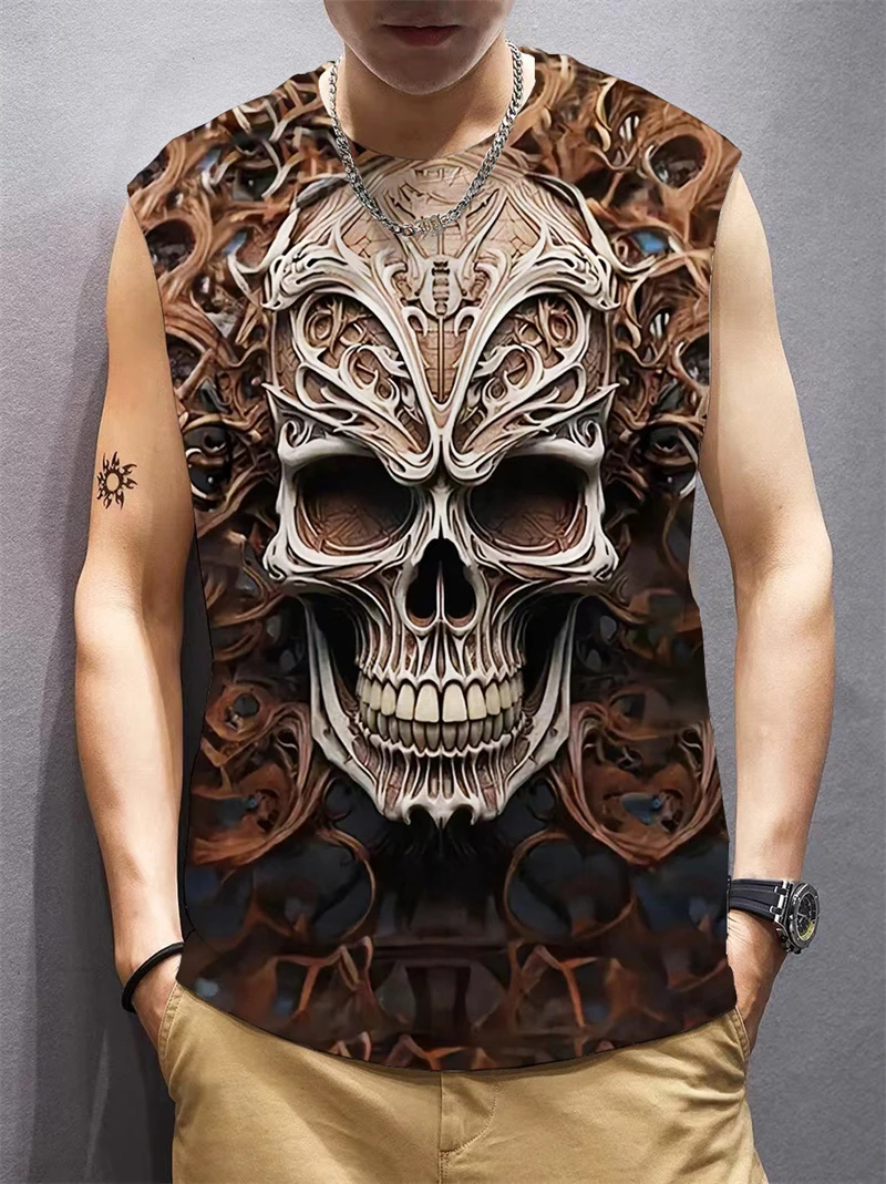 Summer Skull 3D Printed Tank Tops Men's Casual Streetwear Fashion Sportswear Vest Oversized Sleeveless Shirt Gym Man Clothing