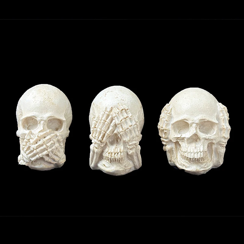 Halloween Skeleton Resin Figurine - 'See No Evil, Hear No Evil, Speak No Evil' Skull Decoration For A Spooky Atmosphere