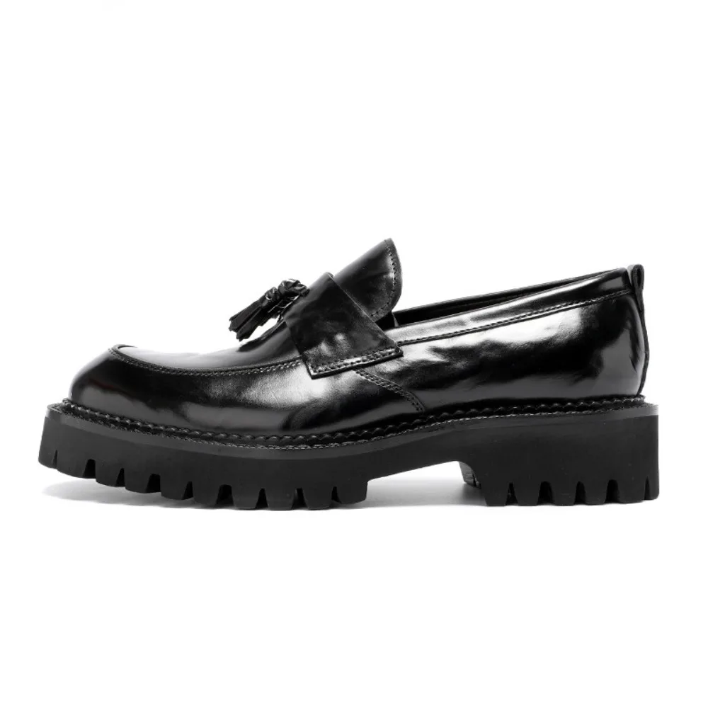 Men's Genuine Calfskin Tassel Loafers Business Casual Thick Sole Slip on Leather Shoes Breathable for Summer