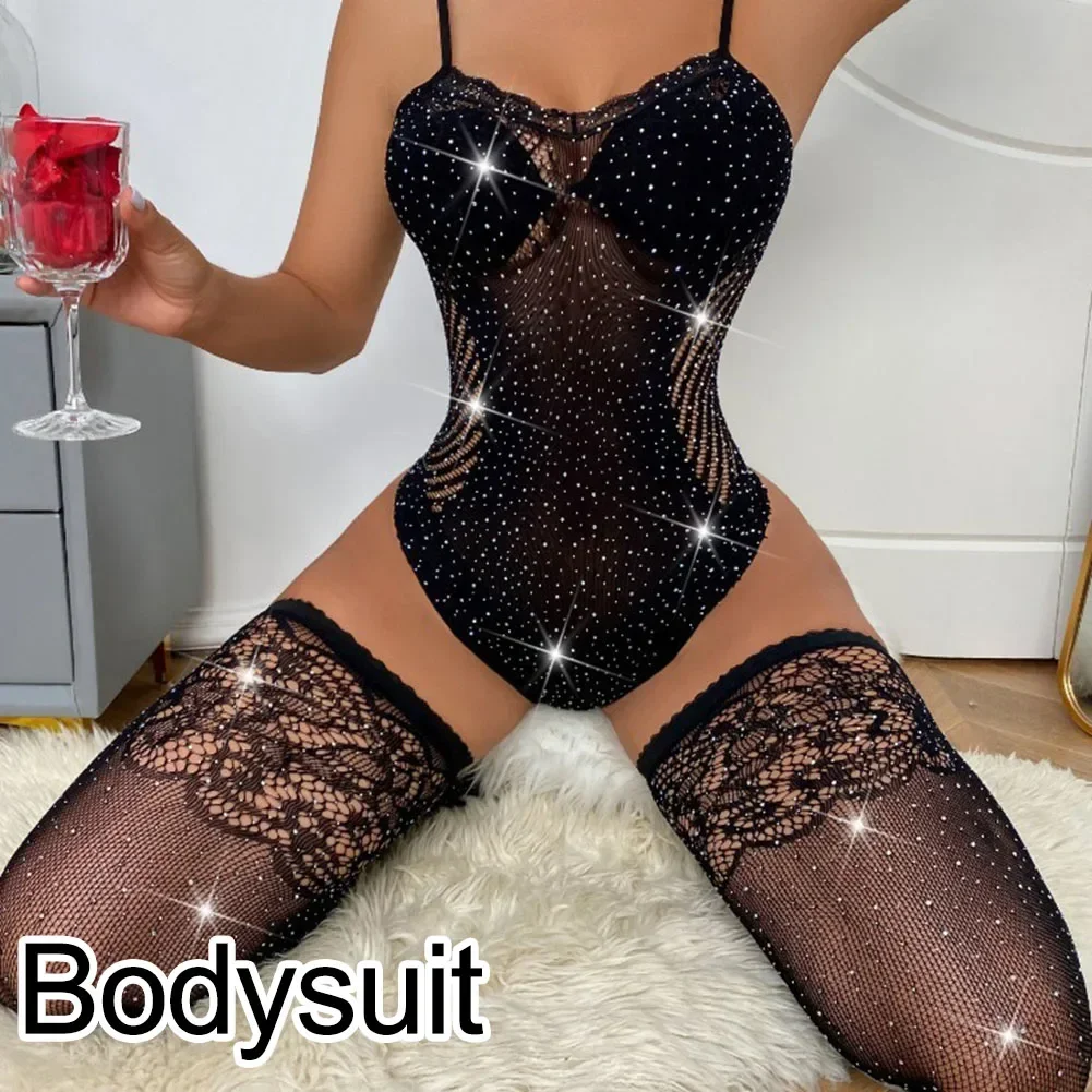 

Alluring Lady Lingerie Set Elegant Lace Bodysuit with Stunning Fishnet Stockings Suitable for Various Occasions
