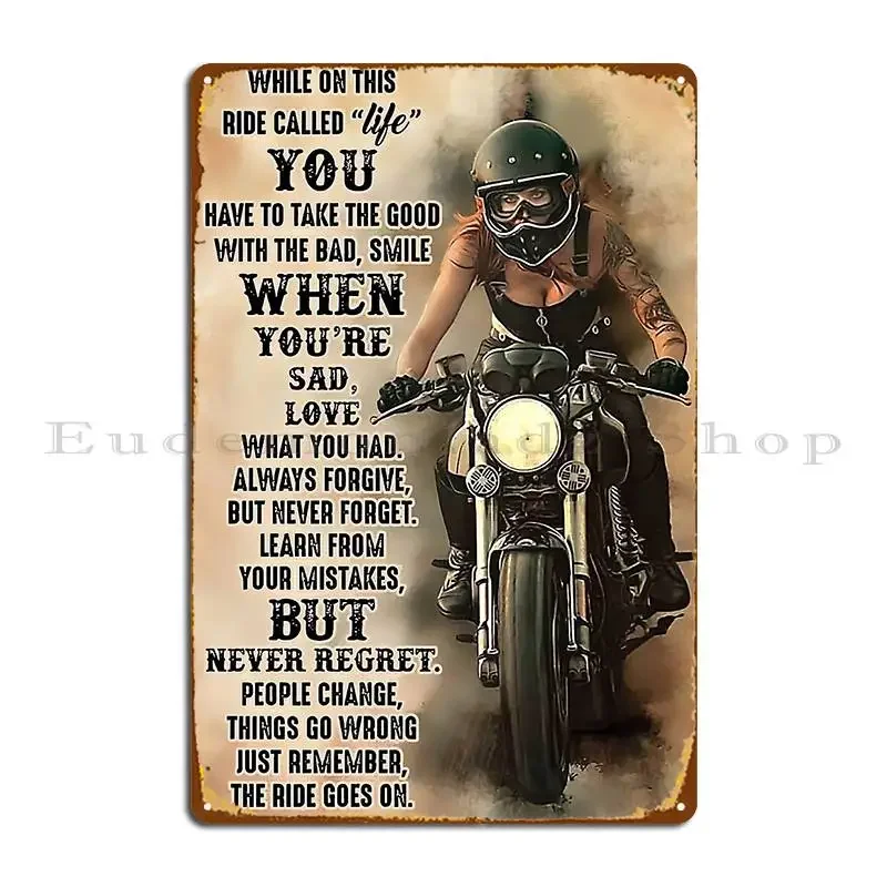 Women Motorcycles While On This Ride Called Life Metal Plaque Poster Decoration Wall Cave Printing Wall Decor Tin Sign Poster