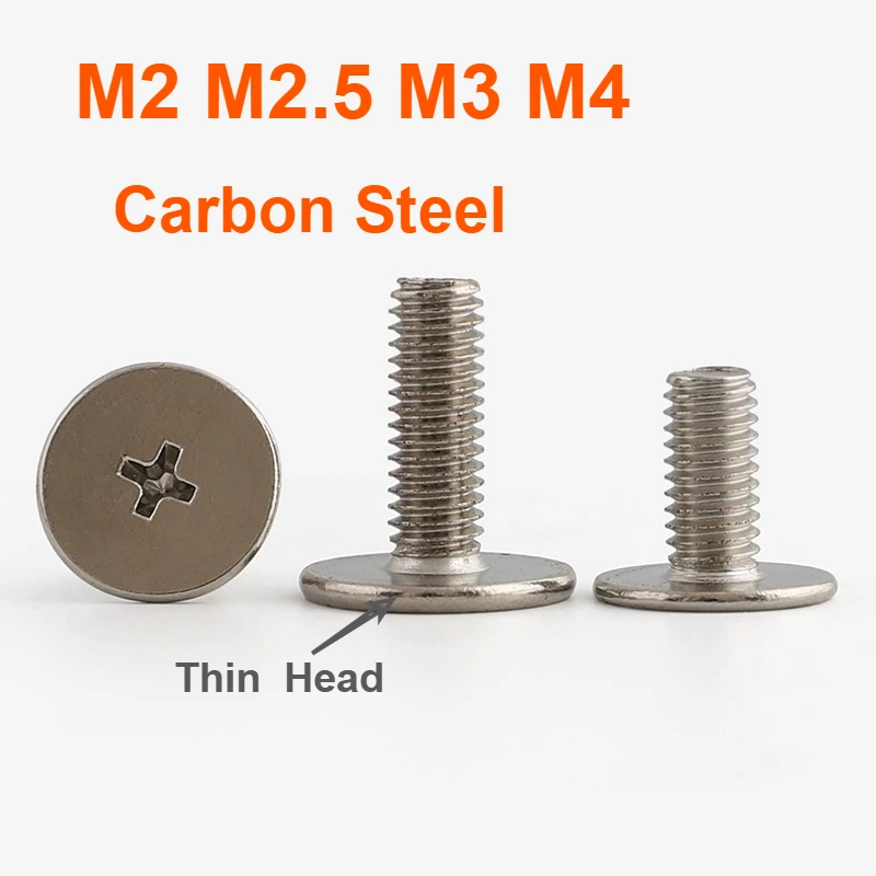 20-100pcs M2 M2.5 M3 M4 Nickel Plated Carbon Steel Phillips Cross CM Ultra Thin Super Low Flat Wafer Head Screw Bolt