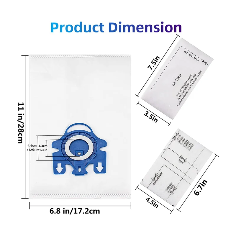 Pack of 8 3D Vacuum Cleaner Bags Suitable for GN Vacuum Cleaner S2000 S5000 S8000 Series, Complete C2 C3,