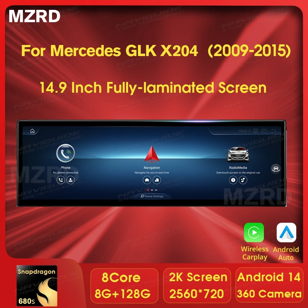 MZRD 10.25'' 14.9'' Android 14 For Mercedes GLK X204 2009-2015 NTG 4.0 4.5 Car Multimedia Player Wireless Carplay Auto BT Tools