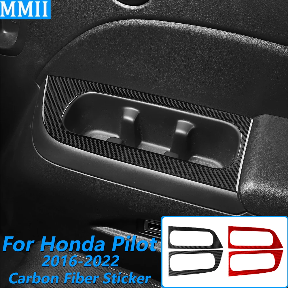 

For Honda Pilot 2016-2022 Carbon Fiber Rear Water Cup Holder Frame Panel Decorative Cover Car Accessories Decoration Sticker