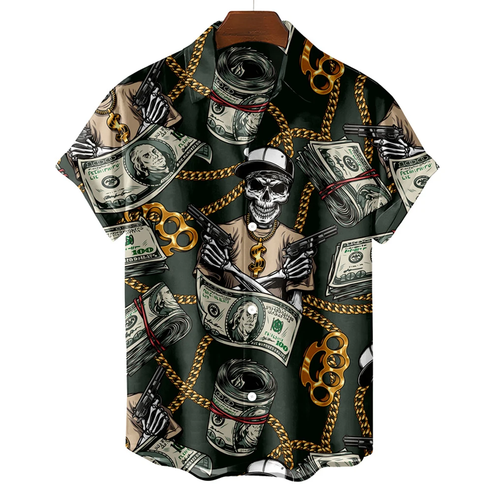 

Vintage Men's Shirts Top Metal Punk Short Sleeve Male Clothes Skull Print Fashion Shirt For Men Blouse Loose Oversized T-shirts