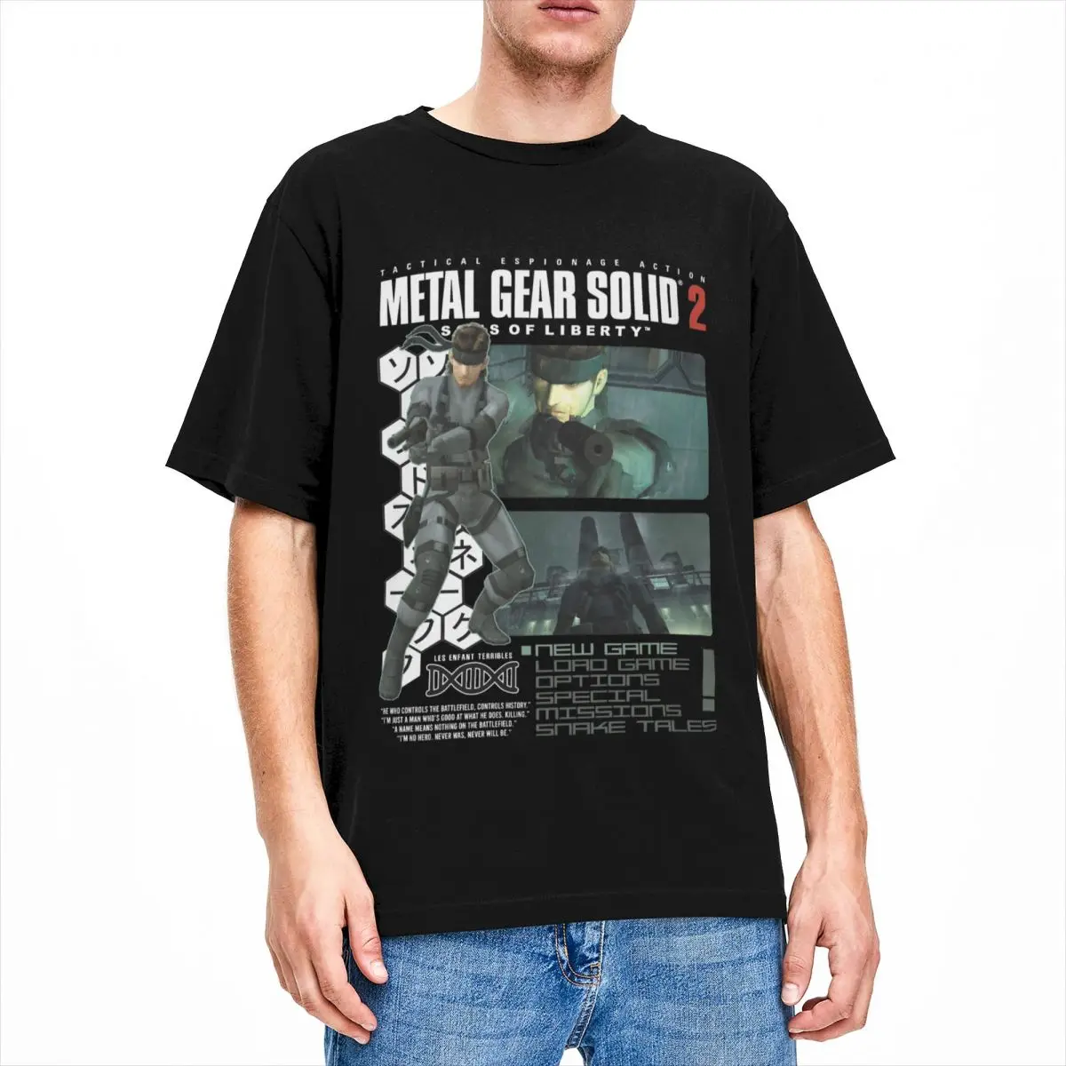 Solidny wąż Metal Gear solidne 2 T shirty męskie damskie 100% bawełna Vintage crewsneck MGS2 Tee Shirt odzież z krótkim rękawem pomysł na prezent