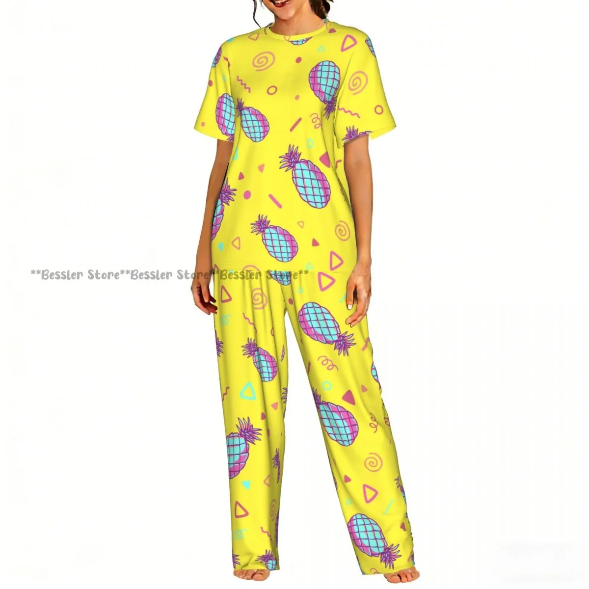 

Women's 2-piece set Yellow Pineapples Pattern Pajamas Short sleeved Top and Pants Sleepwear