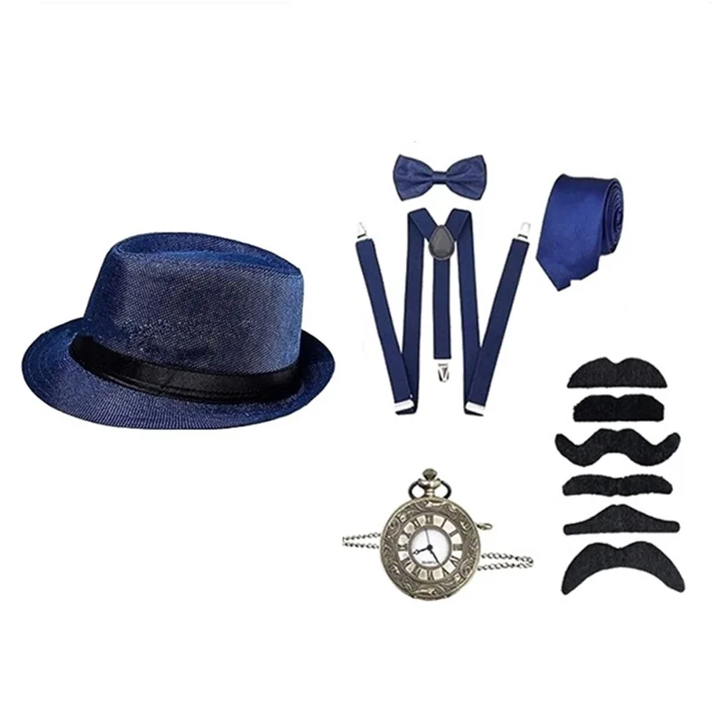 Halloween Retro Medieval 1920s Makeup Ball Party Men Cosplay Gong Tingfeng Top Hat Pocket Watch Strap Tie Hat Set
