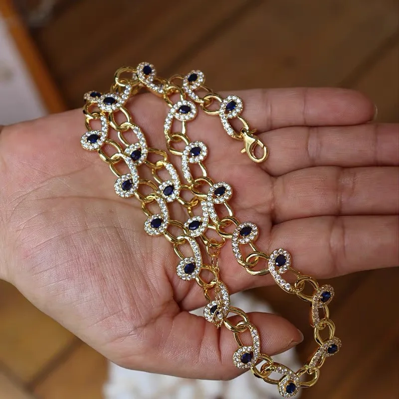 Temperamento vintage con orecchini Rheinstone blu Collana per girocollo da donna, regalo per ragazza, commercio all'ingrosso di gioielli