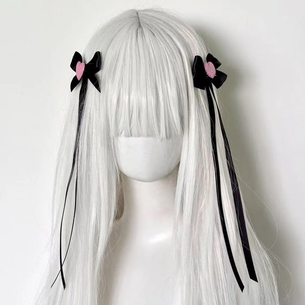 2Pcs/Set Women Bow Long Ribbon Heart Hair Clip Fashion Velvet Hairpin Vintage Barrettes Duckbill Clip Lolita Hair Accessories