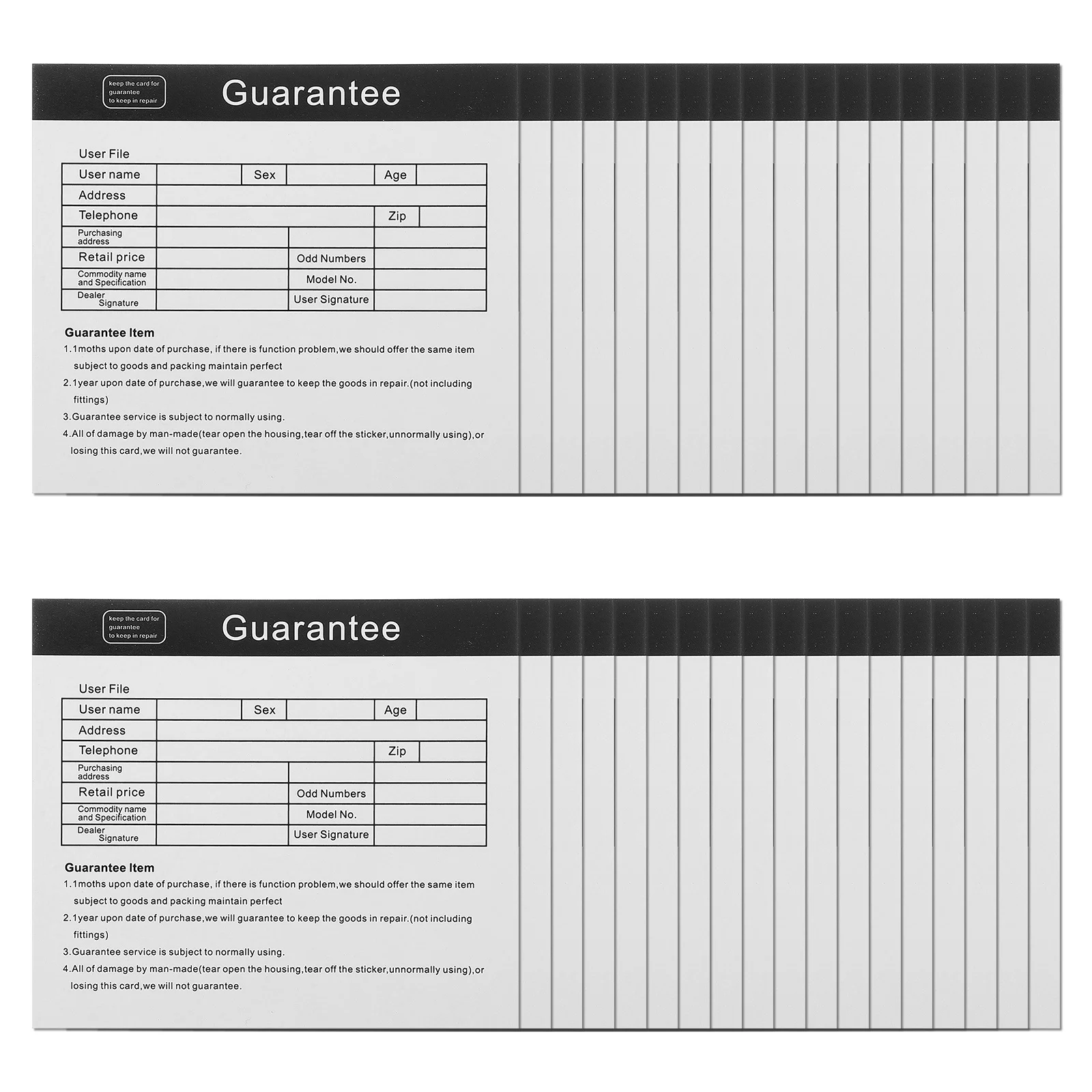 200 قطعة بطاقة الضمان الإنجليزية للأجهزة المنزلية بطاقات ضمان صيانة ما بعد البيع حماية الإصلاح على المدى الطويل #6