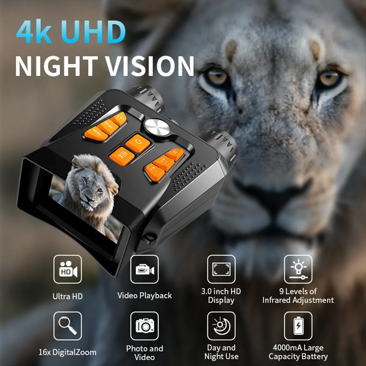Lively- 16X Digital Zoom Night Vision Binoculars Outdoor 4K HD Camcorder Bird Telescopic Digital Infrared Night Vision Camera