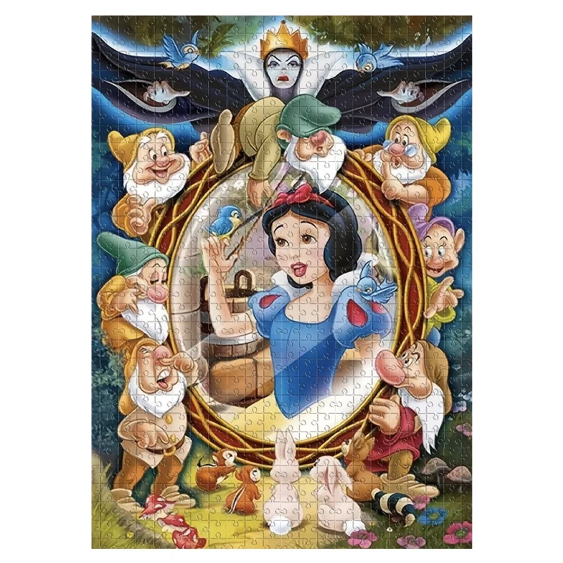 1000 elementów Puzzle DIY na prezent: Królewna Śnieżka i Zła Królowa z Lustrem, Krasnoludki - Wytrzymałe, nieregularne, bezszwowe puzzle kartonowe dla dorosłych