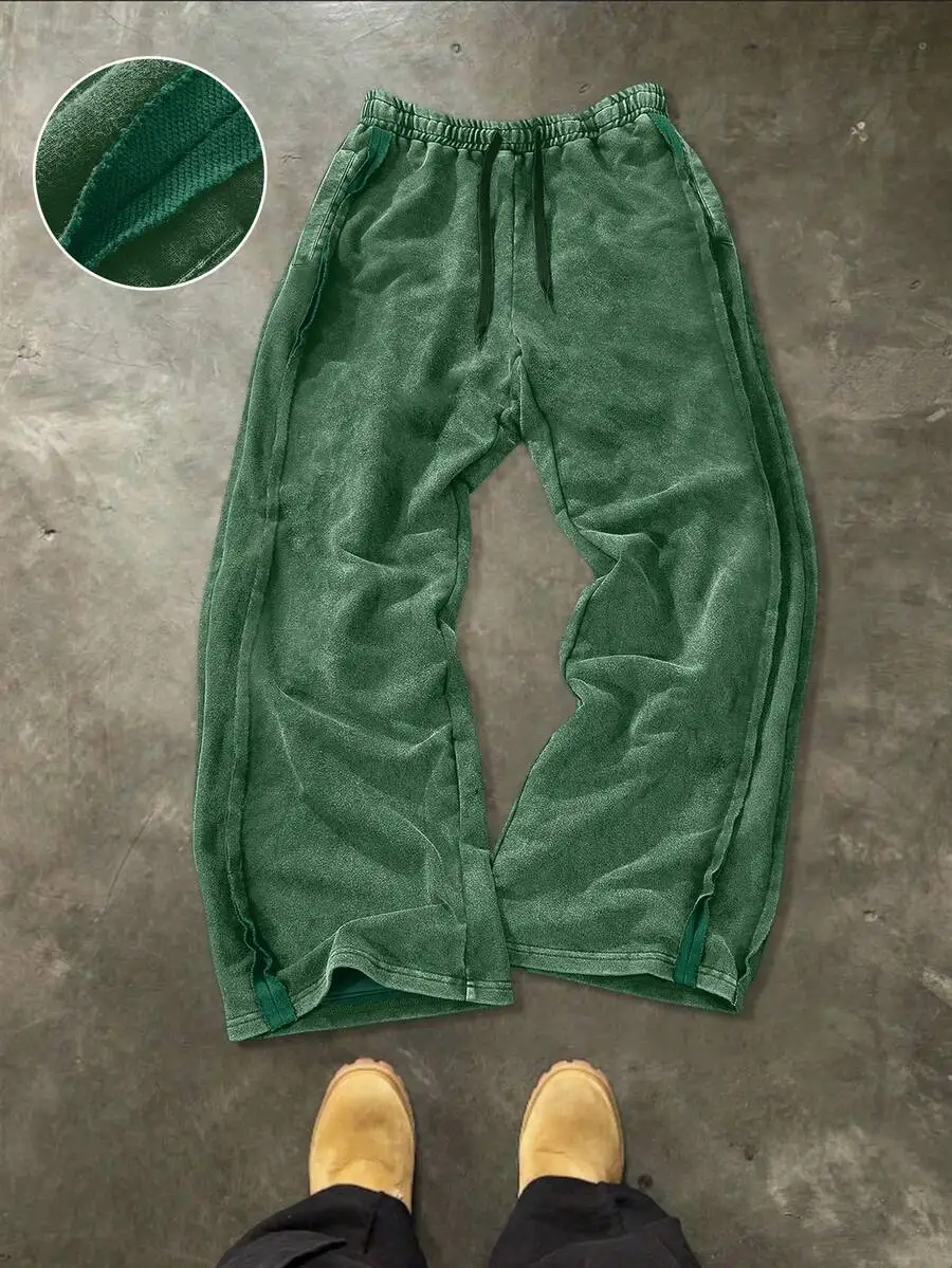 Mens Loose Fit Wide Leg Sweatpants Cotton Elastic Waist Casual Street Style