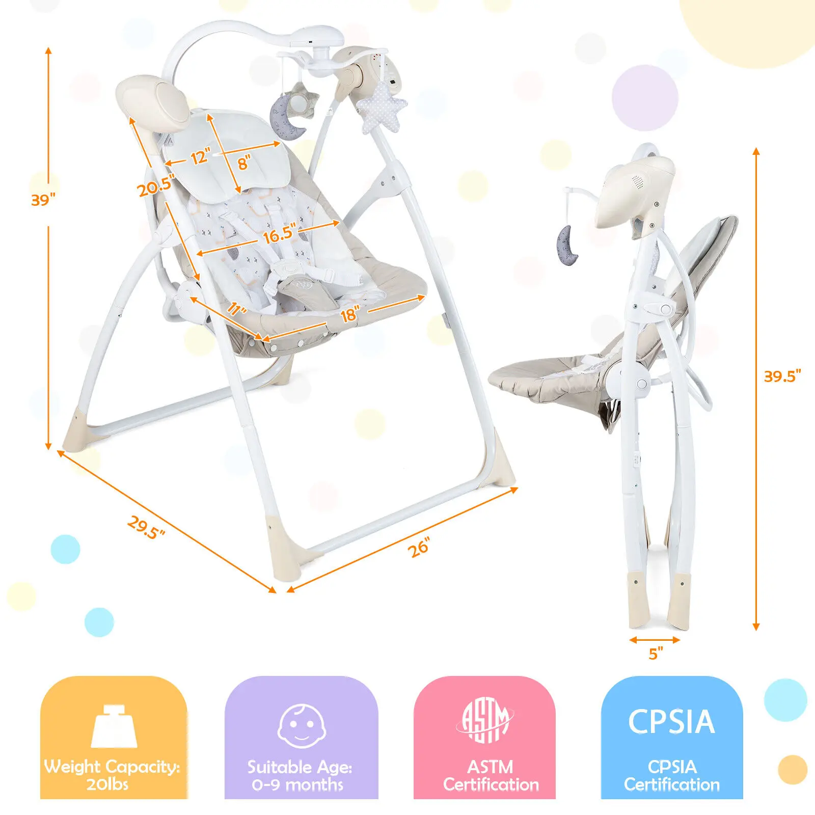 Babyjoy Electric Baby Swing Foldable Portable Rocking Chair with Adjustable Backrest