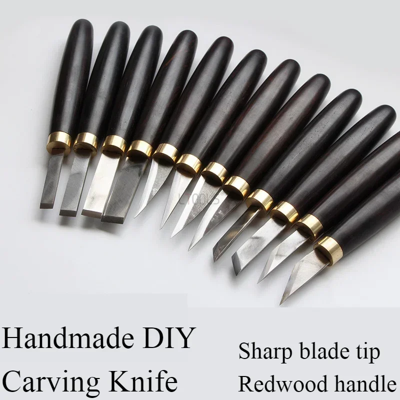 Whittling Wood Carving Knife Hand Tool Set Sharp Blade Tip Redwood Handle Wood Carving Wood Chisel Professional Woodworking Tool