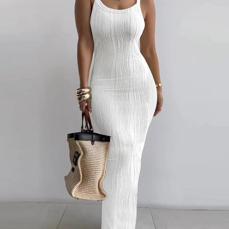 

Women's Spring and Autumn New Fashion Elegant Solid Color Pullover V-Neck Splice Wave Casual Sexy Versatile Long Strap Dress