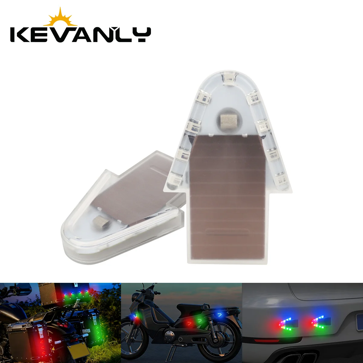 1PCS Solar Power Motorcycle Front Rear Decorative Light Arrow-Shaped LED Safety Warning Strobe Light Colorful Turn Signal Lamp