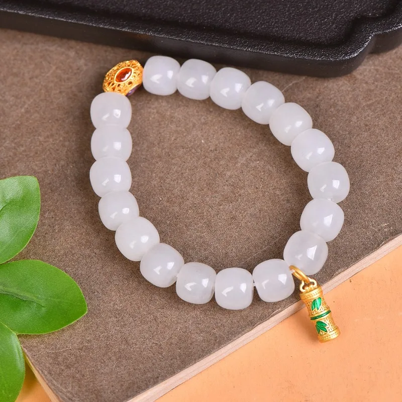 

New Natural Exquisite Gold Silk Jade Old Bead "Bamboo" Bracelet