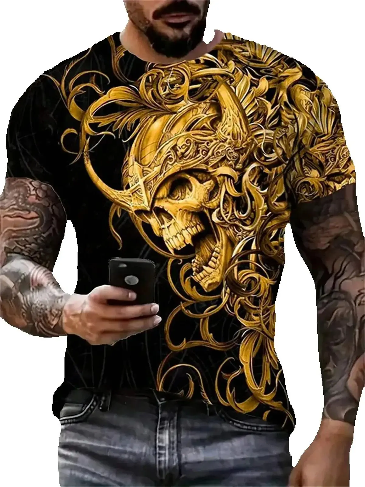 

New Men's Summer Street Clothing Men's Horror Skull Print T-Shirt 3D O-Neck Short Sleeve Fashion Versized T-Shirts