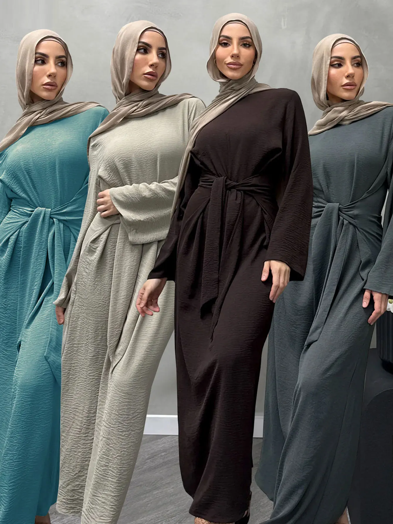 Modest Islamic Kaftan Dubai Turkish Robe Abaya Ramadan Eid Muslim Women Long Sleeve Dress Ramadan Traditional Arabia Plain Robe