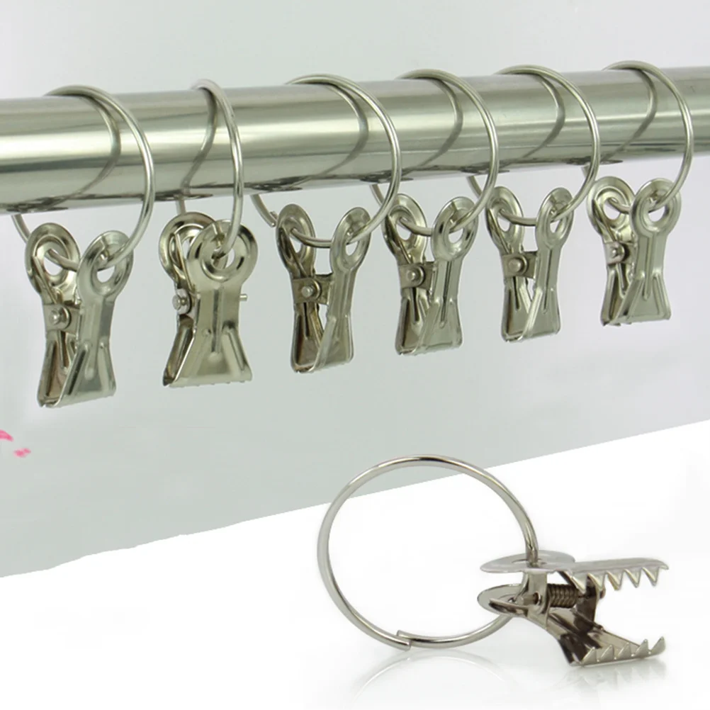 

20Pcs Stainless Steel Curtain Clip Rings Practical Hanging Hooks for Drapes Towels Home Bedroom Living Room