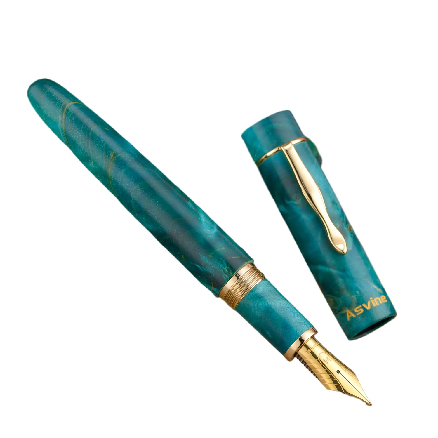 

Asvine C2000 Stabilized Wood Fountain Pen NO.8 EF/F/M/Stub 1.1 Nib, Green Handcraft Large Size Writing Pen School Supplies