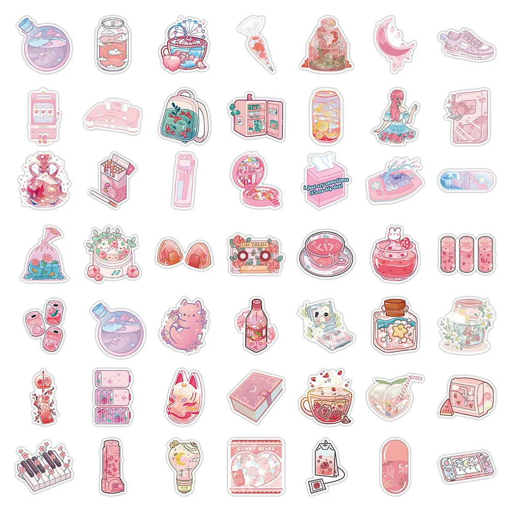 10/30/50PCS Cute Pink INS Aesthetic Cartoon Stickers Graffiti Car Phone Laptop Waterproof Kawaii Girls Decoration Sticker Toys