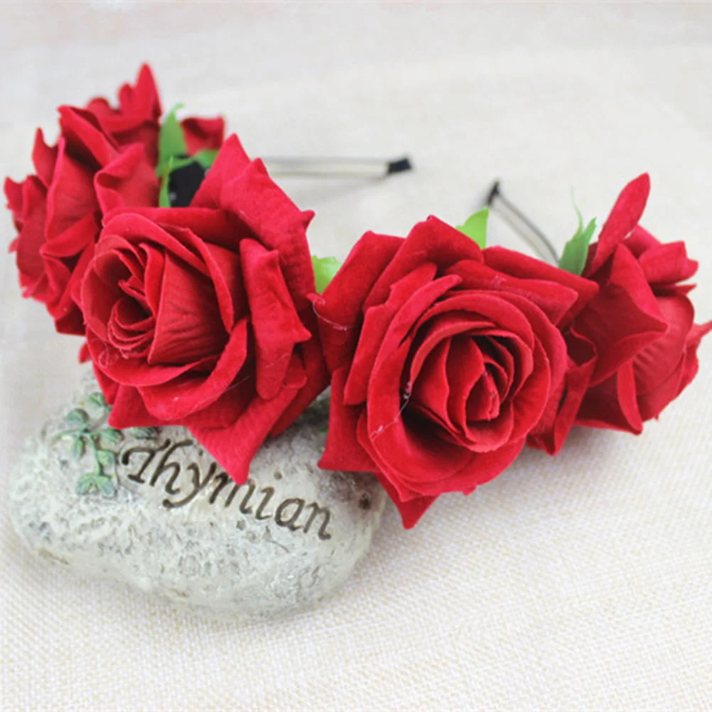 Headgear Rose Miss Bride Womens Hair Bands Ribbons for Flower Hoop Bridal Floral Headdress