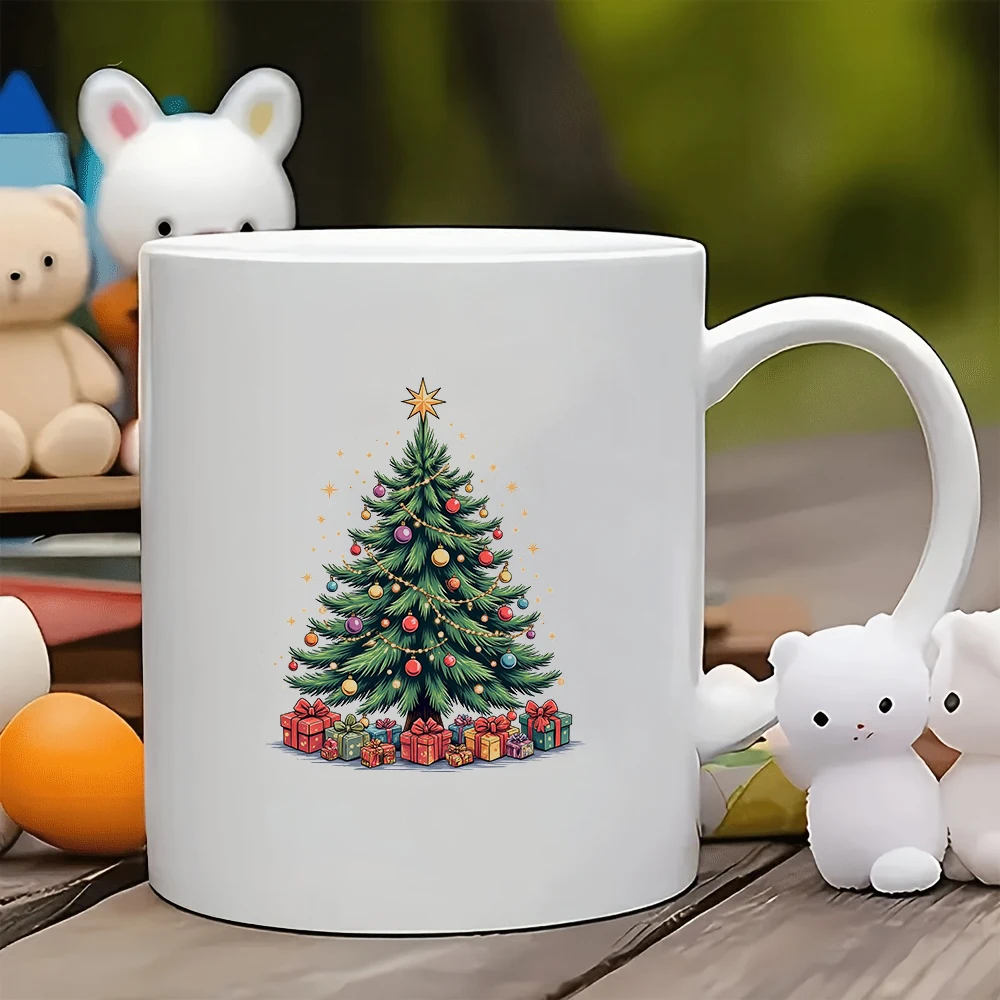 

11oz Christmas Tree Cartoon Pattern Kids Cup Holiday Gift Home Office Coffee Cup Set Warmest Wishes for the Christmas Festival