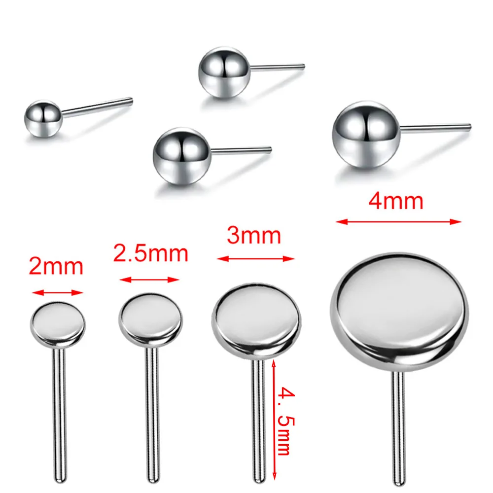 10Pcs ASTM F136 Titanium Threadless Push In Earring Replacement Top Lobe Cartilage Helix Lip Labret Piercing Push Pin Ring