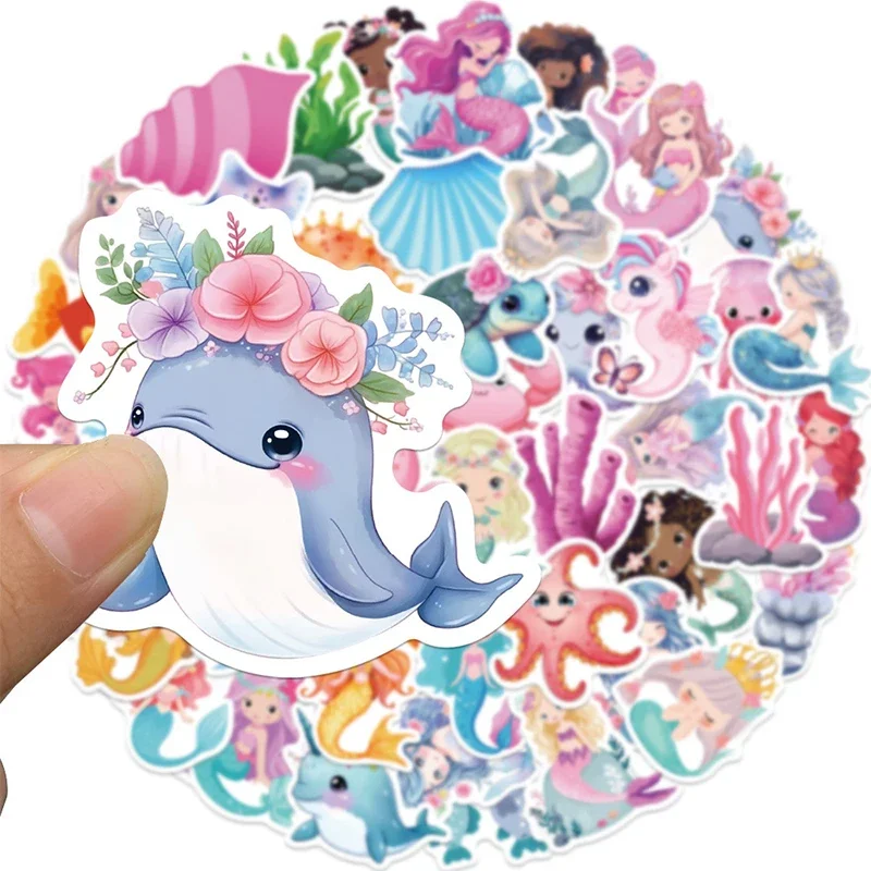 100PCS Cute Mermaid Ocean Stickers Waterproof Vinyl Decals Kawaii Marine Life Cartoon Sea Animals Sticker