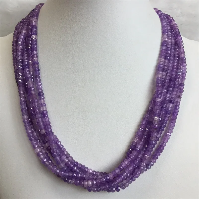 Purple Amethyst Chain Necklace for Women Natural Faceted Jade Stone Beads Choker Collares 3*4mm Abacus Gift Jewelry