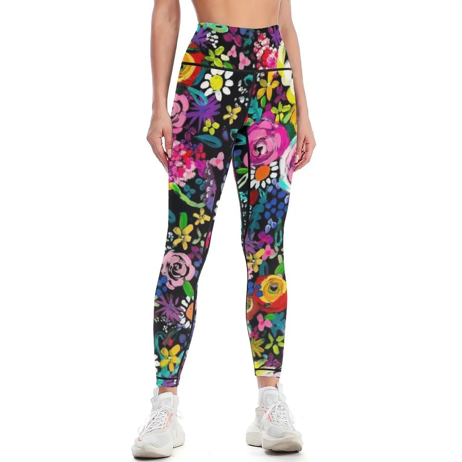 Les Fleurs Vibrant Floral Painting Print Leggings push up tights for Women sports Womens Leggings