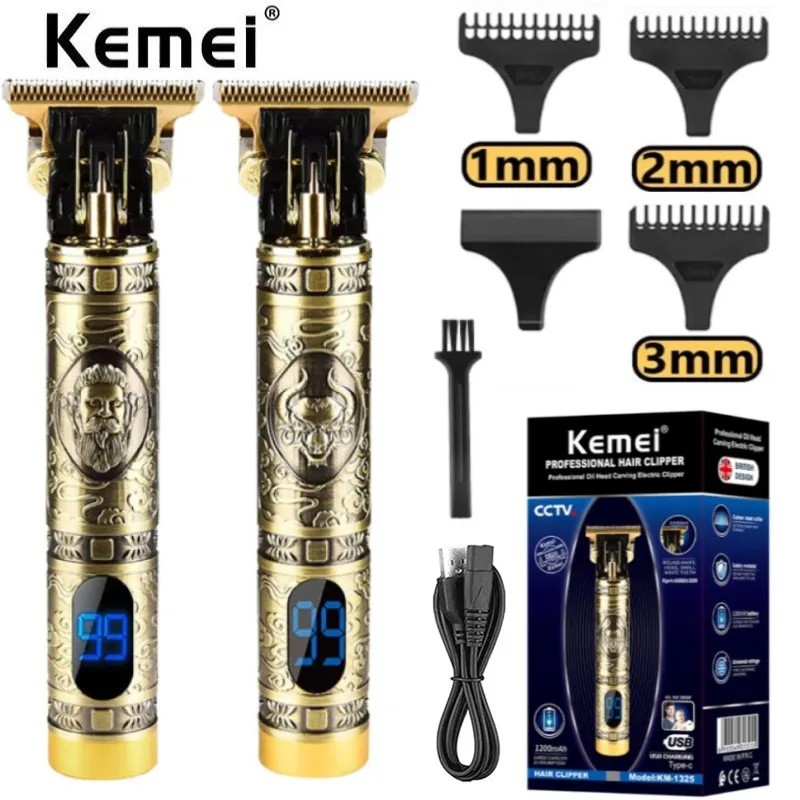 kemei 1325 pro electric metal housing hair trimmer men lithium Ion metal shell beard trimmer finishing hair cutting machine