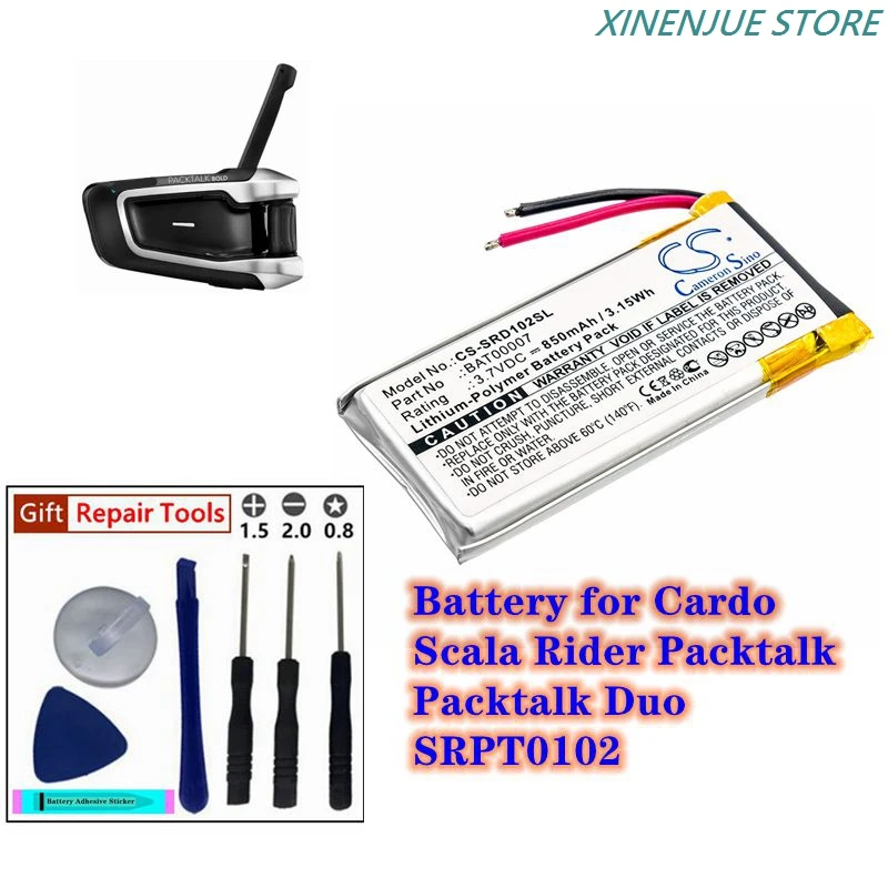 Wireless Headset Battery 3.7V/850mAh BAT00007 for Cardo Scala Rider Packtalk,Packtalk Duo,SRPT0102