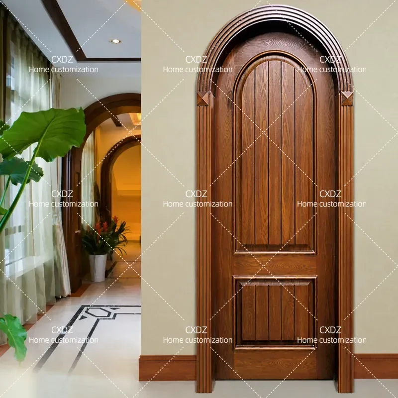 Antique American Style Solid Wood Door Arched Top Multi Layer Flat Panel Classical Mediterranean Design Special Shaped