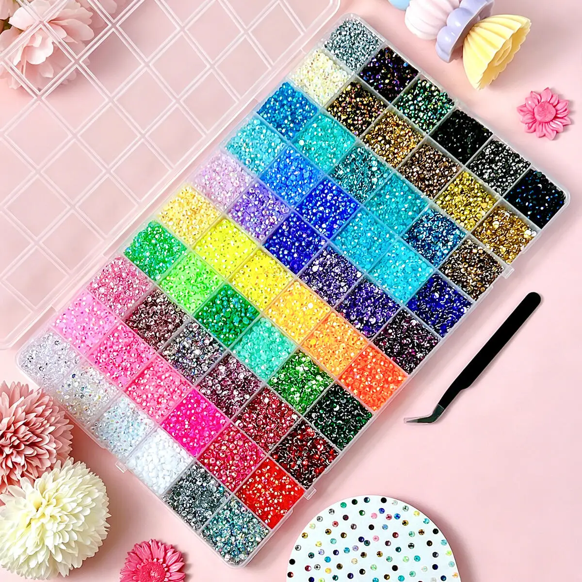 1Box 60 Colors Trendy Sparkling Flatback Nail Rhinestones Charms Multicolors AB Semi-circular Resin Nail Diamond for DIY Nails