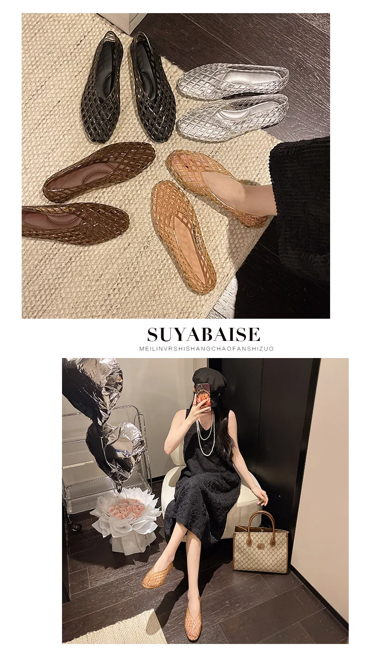 New hollow transparent jelly elastic crystal bag head versatile flat bottom breathable comfortable Mary Jane single shoes - view 5