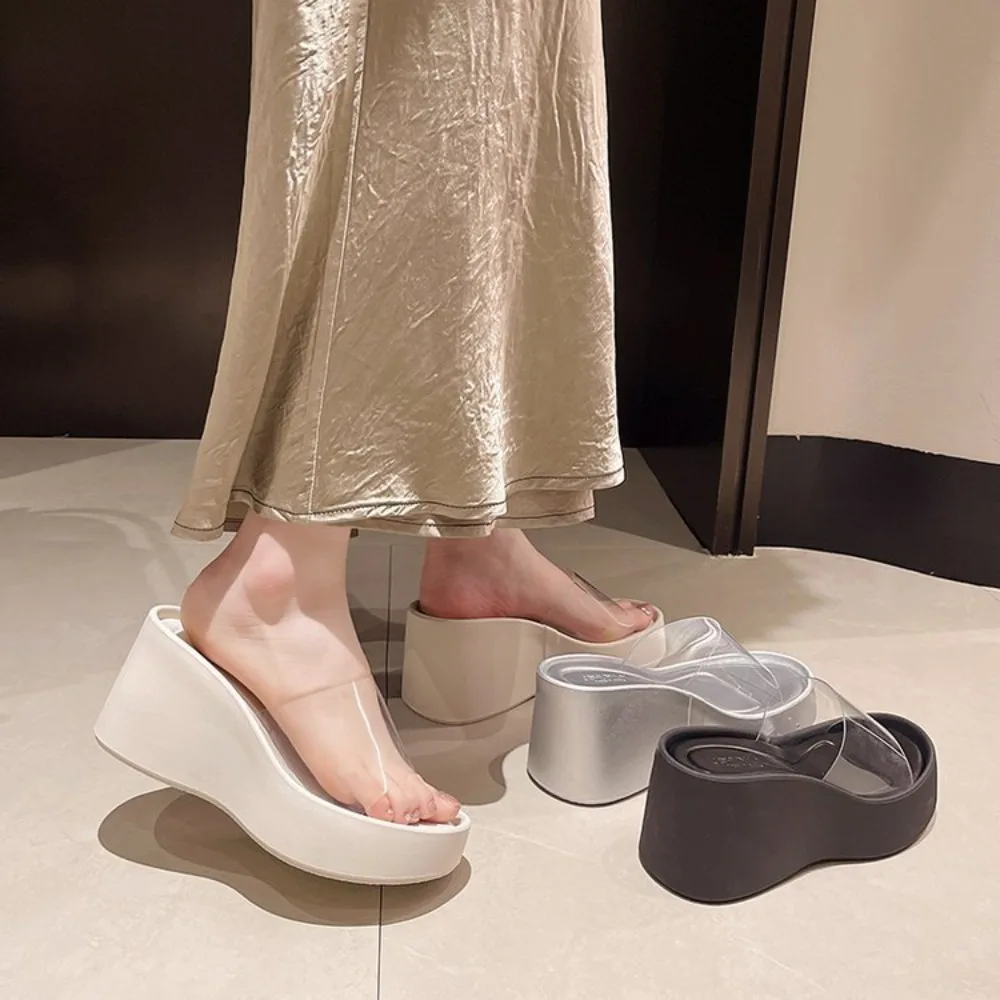 Höhenverstellbare Plattform-Pantoffeln Transparente Rutschfeste Sommer-Strandsandalen Weiche Sohle Leichte Damen-Hausschuhe – Detail 12