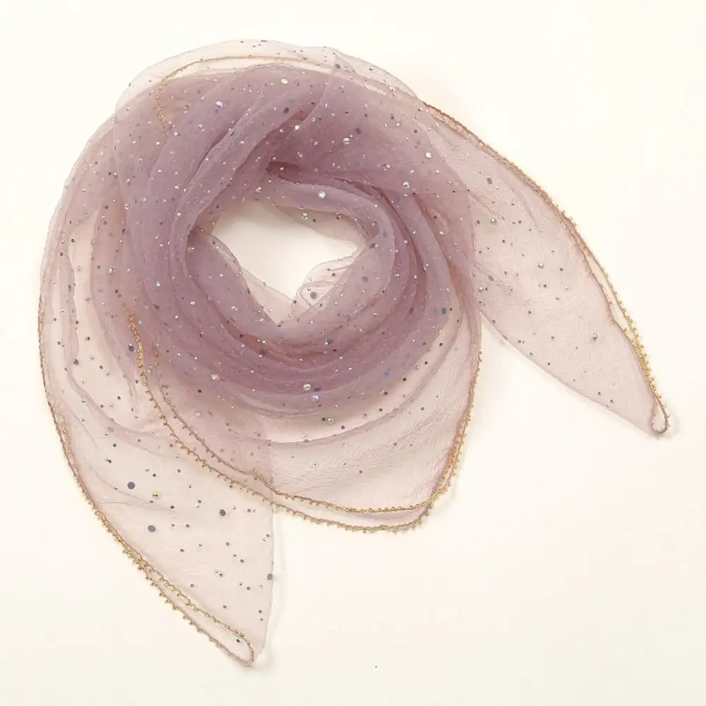 Pañuelo cuadrado de lujo con pedrería termoadhesiva brillante, bandana de malla con ribete dorado de lentejuelas, pañoleta para el cabello, ribete de encaje, chal de encaje, diadema, pañoleta para la cabeza