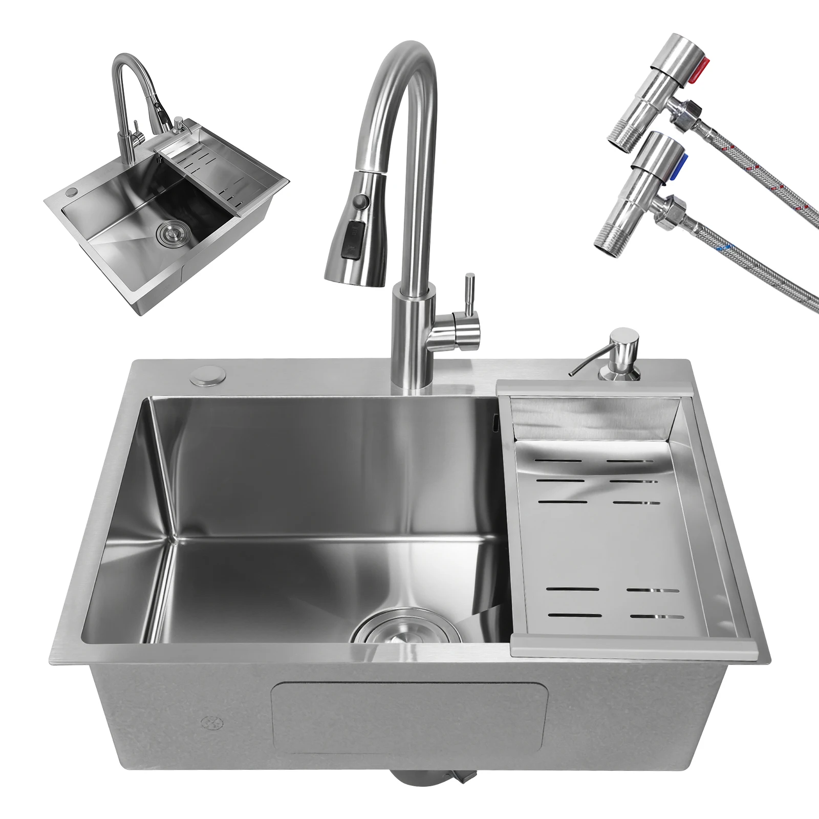 

Кухонная мойка из нержавеющей стали с краном для питьевой воды/дозатором для мыла, 23,62x17,72x7,87 дюймов, комплект с сливным устройством/корзиной