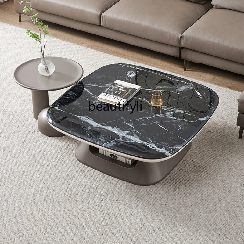 Italian Minimalist Marble Square Coffee Table Simple Modern Small Apartment Living Room Solid Wood Microlite