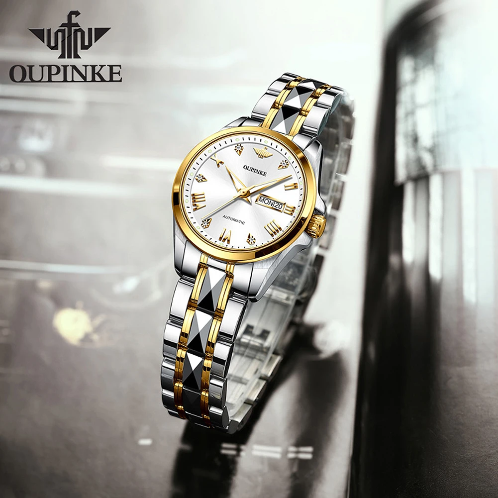 OUPINKE 3171 Automatic Mechanical Ladies' Watch Dual Calendar Display Waterproof Stainless steel Fashion Women Watch
