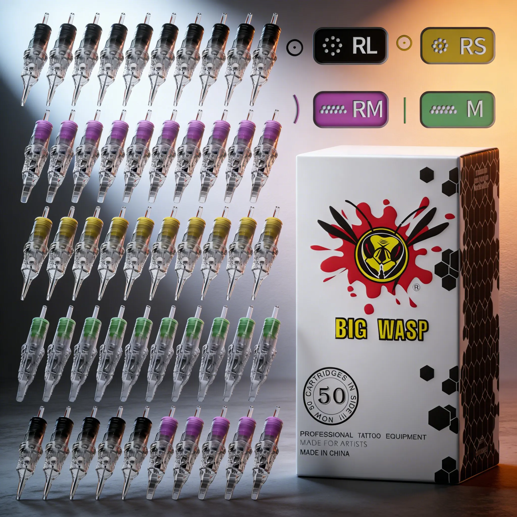

BIGWASP 50PCS Tattoo Cartridge Needle Set RS RL RM M(#10 #12) Makeup Permanent With Membrane Cartridges Disposable Tattoo Needle