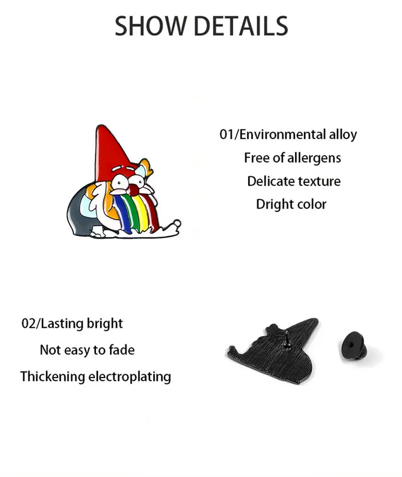 قوس قزح القيء قزم المينا دبوس مخصص مضحك أنيميان دبابيس للقميص حقيبة التلبيب شارة الكرتون مجوهرات هدية للأطفال الأصدقاء