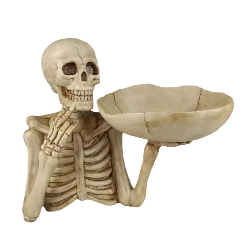 

Resin Skull Tray Ornament Skeleton Candy Dish Skull Key Storage Tray Bowl Gothic Home Desk Decoration Halloween Decor