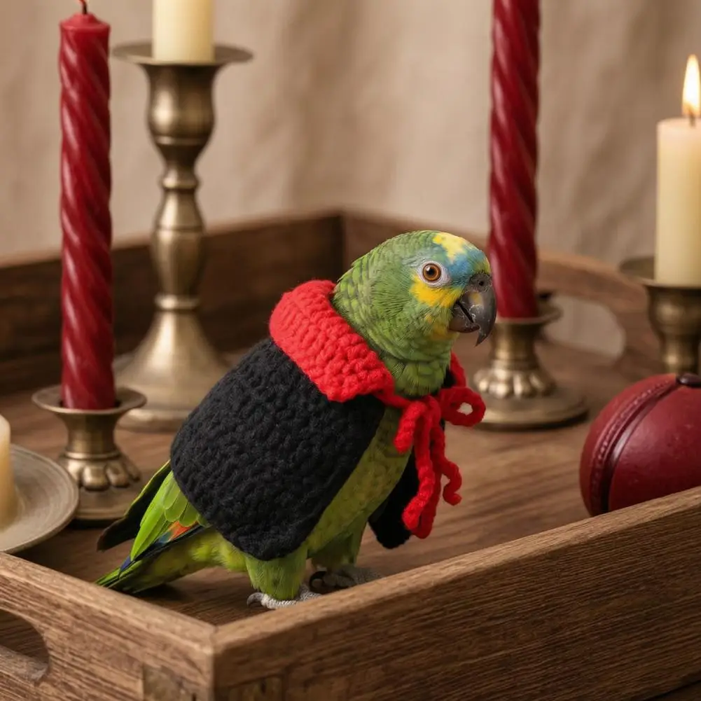 Small Holiday Outfit Halloween Parrot Vampire Cape Knitted Cosplay Cloak with Collar Crochet Bird for Holiday for Parrots