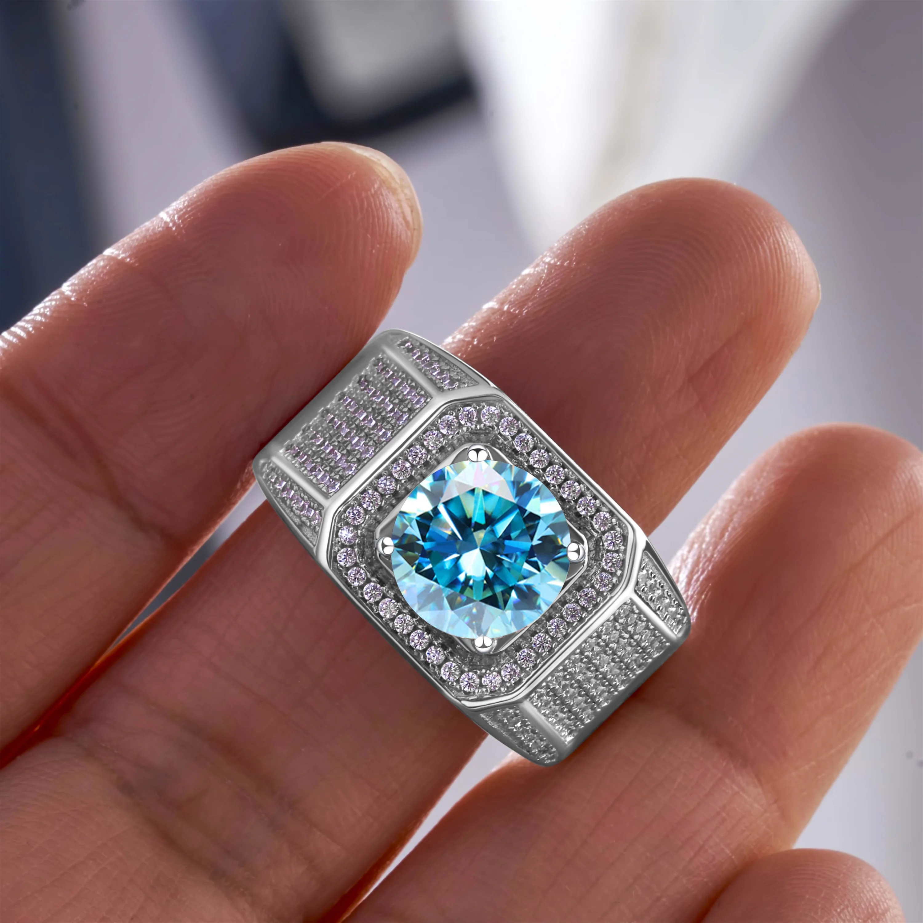 3CT 9mm Men's Moissanite Lab Diamond Ring 925 Sterling Silver Certified Wedding Band Fine Jewelry Gift